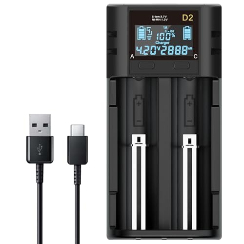 Smart 18650 Battery Charger Universal Charger with LCD Display for Rechargeable 14500 18500 18650 18700 20700 21700 22650 26650 1.2V Ni-MH/Ni-Cd AA AAA C (Batteries not Included)