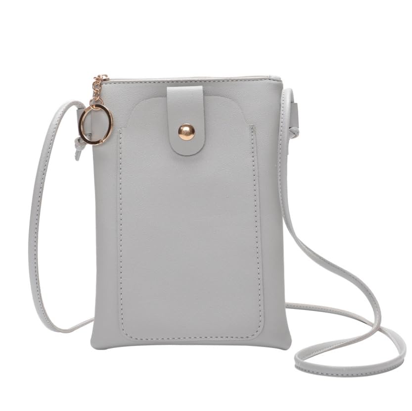 Bolsa tiracolo feminina de poliuretano de cor sólida – Bolsa de ombro impermeável estilo coreano com design compacto, Cinza, Bolsas de mão