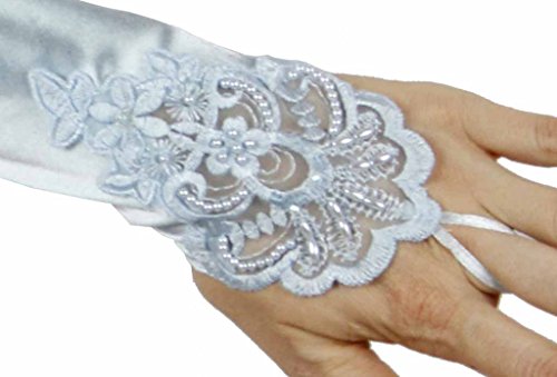 Grace Fingerless Long Gathered and Beaded Gloves, Light Blue3