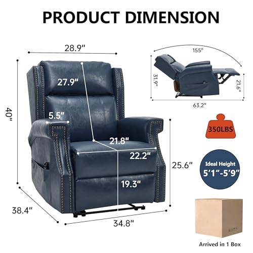 Sillón reclinable de cuero sintético Azul miniatura 2