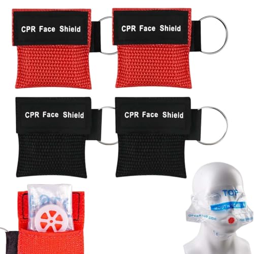 GNALIA - GNALIA Kit Premier Secours 4 Pièces Rouge Et Noir, Masque Rcr De Poche 5X5.5Cm Avec Porte-Clés Et Protection Bouche-À-Bouche
