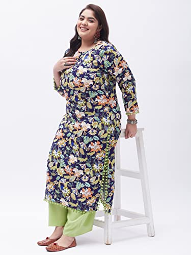 Image of Tissu Women's Rayon Plus Size Printed Kurta & Palazzo