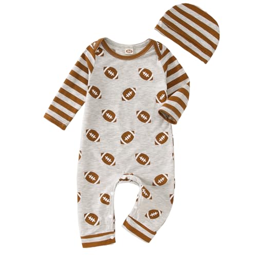 Ritatte Newborn Baby Boy Girl Football Jumpsuit Rugby Stripe Long Sleeve Romper Bodysuit Football Season Playsuit Outfit