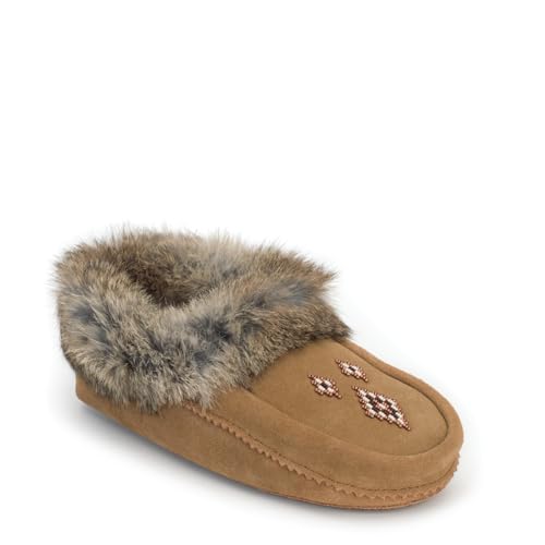 Image of Manitobah Tipi Moccasin - Womens Indoor Slipper, Fleece-Lined, Suede Leather, Rabbit Fur Trim