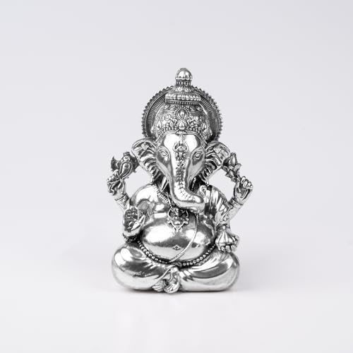 Image of Artarium Brass Vighnaharta Lord Ganesha Statue Car Dashboard (Height 3.5inch), Small Ganpati ji Murti for Car Dashboard, Home Decor, Office Gifting and Pooja Room - Silver Finish