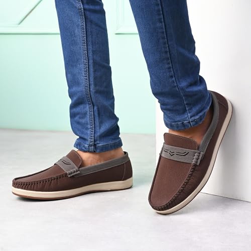 Image of Centrino Suede Loafers for Men | Shoes for Man Stylish | Casual Lightweight Slip-On | Cushioned Insole | Comfortable Moccasin Hand-Stitched Design | Mens Loafer Shoes Slip On for Man (9568)