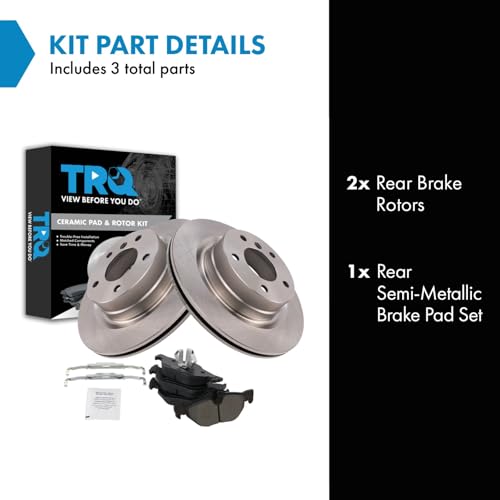 Image of TRQ Rear Brake Pad and Rotor Set Semi Metallic Rotors Compatible with 2007-2013 BMW 328i