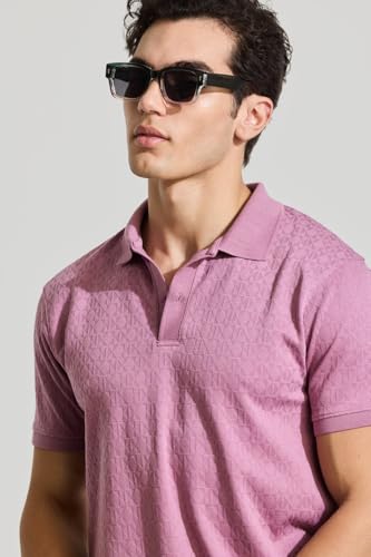 Image of SNITCH Mauve Textured Polo T-Shirts