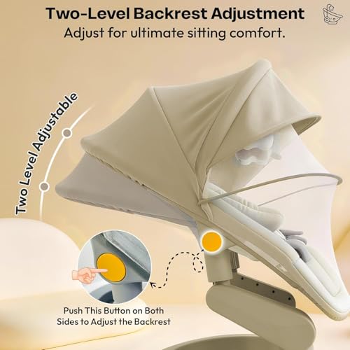 Image of StarAndDaisy baby rockers for 0 to 2 years, Baby Multi functional rocker / rocking chair for babies Infants & Toddler with 5-level Automatic Swing & Bouncer / cradle with touch panel & hanging toys - Beige