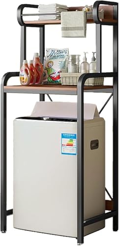洗濯機ラック ランドリーラック 洗濯機収納ラック ランドリーラック 洗濯パン対応 洗濯機 突っ張り棚 洗濯機上収納棚 洗衣机置物架 洗濯機 ラック 縦型 高いガードレールで転倒を防止 高い耐荷重性 スペースを取らない多層収納 (Black,68*50*18