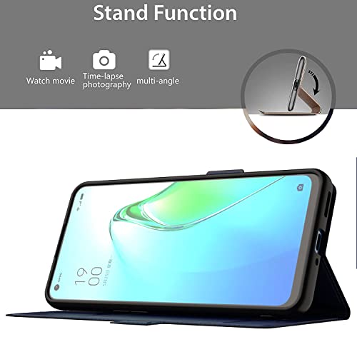 Image of Kapa Noble Slim Magnetic Leather Flip Case Cover for Oppo Reno 8 (5G),Card Holder Stand Leather Flip Wallet Case (Blue)