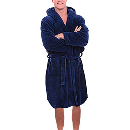 Albornoz de Felpa Unisex Albornoz de Ducha Mujer Hombre Bata de Baño Franela con Cinturón Batas Cómodo y Cálido Ropa de Dormir para Otoño e Invierno Luckycat