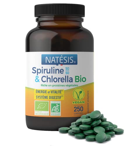 NATESIS — Spiruline & Chlorella Bio 50/50 — 250 comprimés 540 mg — Complément alimentaire bio et vegan — Vitalité, digestion, immunité — Flacon en verre brun — 135 g Cover