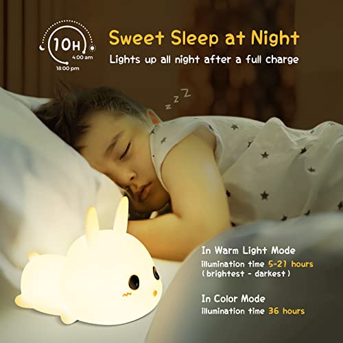 OUILA Luce Notturna Neonato, Luce Notturna Bambini con Timer 7 Multicolori LED Coniglio Lampada Notturna Silicone Luci Notturne USB Cameretta Bambina Regalo Neonato - Image 5
