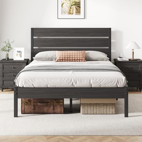 Image of Fluest Full Bed Frame with Headboard and Footboard, Metal Platform Bed Frame with Under Bed Storage, All-Metal Support System, No Box Spring Needed, Easy Assembly,Rustic Grey