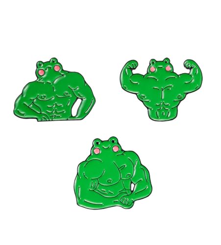 Image of 3 Pcs Athletic Muscle Frog Brooch Pins Set,Cartoon Funny Enamel Pin for Backpacks Aesthetic Brooch Badges for Hats Jeans Jackets Bags Decor