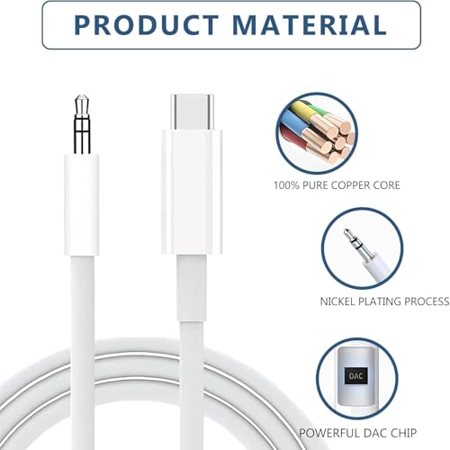Image of Aux to USB, Type C to 3.5mm Audio Jack Cable USB C to TRRS Headphone Car Stereo Cord Adapter Mic HiFi Compatible with 1Phone 16 15 Pro (Max) /15 Plus, Galaxy S25 Ultra Pixel 9 1Pad Pro, 1M (MH-CM21S)