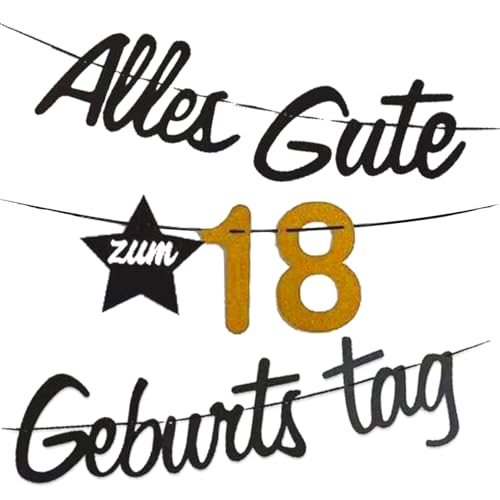 18 Geburtstag Banner Mann Girlande Alles Gute zum Geburtstag 18 Jahre Happy 18th Birthday Banner Girlande deko Gold Schwarz Junge Mädchen