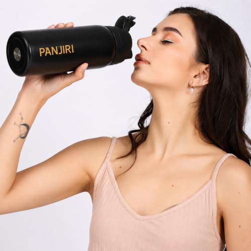 Image of FreeSip Gym Water Bottle with Straw & Chug Lid - Leak Proof Push Button Opening, BPA Free, Large Capacity Sports Bottle with Carry Handle (Black, 960 ML)
