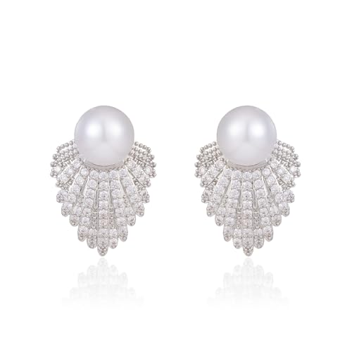 Bridal Earrings for Wedding Pearl Cubic Zirconia Cluster Earrings Sparkly Crystal Stud Wedding Earring for Bridesmaids Prom Jewelry Gifts