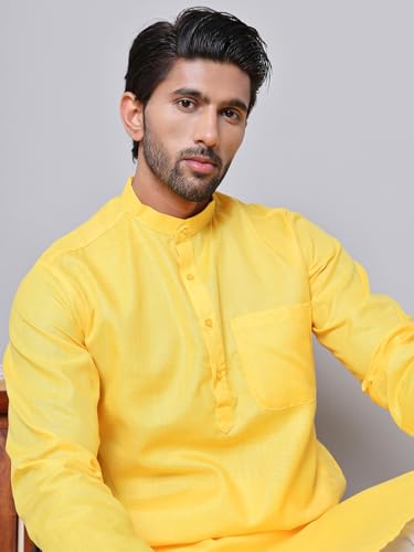 Image of Amazon Brand - Tavasya Men Casual Collared Festive Kurta | Cotton Blend | Solid | Knee Length | Regular Fit (Available in Plus+ Sizes)