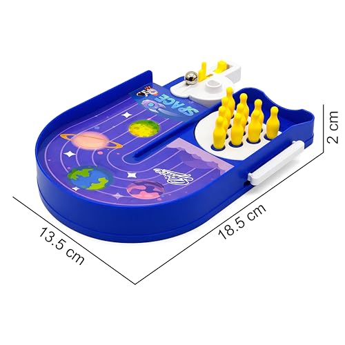 Image of VGRASSP Space Theme Pinball Bowling Tabletop Game Toy for Kids with 10 Bowling Pins - Interactive Indoor and Outdoor Manual Launcher Playset Gift - Color As Per Stock