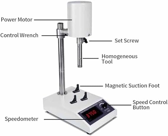 High Speed Homogenizer - Lab Dispersion Mixer, 8000~22000RPM, Digital Display, Adjustable Speed for Liquid Lotion & Cream