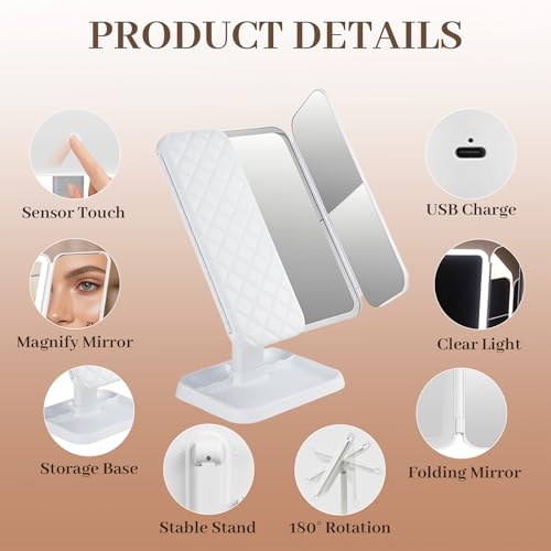 Espejo para maquillaje rectangular con luz y aumento miniatura 4