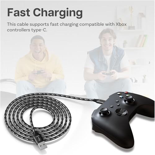 USB-C Cable for Xbox 3m/9.8ft Nylon Braided USB-A to Type-C [2 Pack] by MMOBIEL – Replacement Type-C Cord for Xbox Controllers 18W 480Mbps – Charger Cable Adapter - Gaming Accessories - White/Black