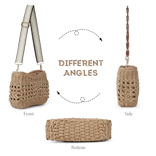 Fecialy Handmade Straw Crossbody Bag for Women Chic Summer Woven Shoulder Bag Beach Handbag with Chain4