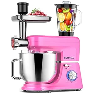 COOKLEE 6-IN-1 Stand Mixer, 8.5 Qt. Multifunctional Electric Kitchen Mixer with 9 Accessories for Most Home Cooks, SM-1507BM, Pink
