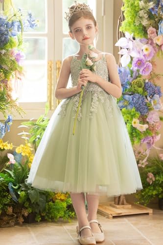 Lace Flower Girl Dresses for Wedding Puffy Tulle First Communion Dress for Girls Party Pageant Gown with Bow2