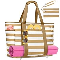 KTUEOV Sac de Plage XXL, Imperméable 45L Sac de Plage Famille 12 Poches Pratiques Cabas Plage Pliable Léger avec Fermeture Éclair Sacs Plage Femme Pour Piscine, Voyage, Gym