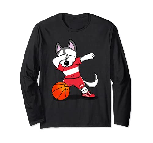 Dabbing Husky Austria Basketball Fans Jersey Austrian Flag Long Sleeve T-Shirt, Black
