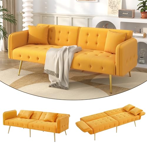 PLLBIKK Sofá de dos plazas, sofá cama multifunción de dos plazas con función de cama, respaldo ajustable + reposabrazos de varios dígitos, moderno sofá cama plegable para salón, funda de terciopelo