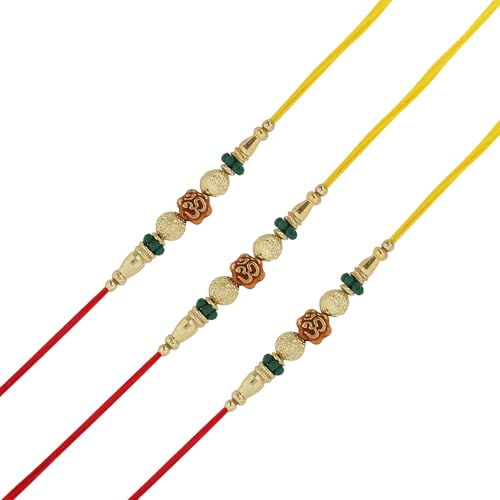 JERN Set of 3 Om Rakhi for Brother Sister Bhabhi on Rakshabandhan - Bhai Dooj Rakhi for Bhaiya Bhabhi - Sister Rakhi on Rakshabandhan - Moli Rakhi Saluno Silono Rakri