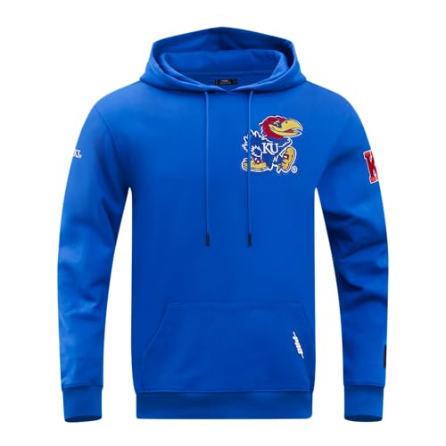 Pro Standard Mens College University Of Kansas College Classic Chenille Pull Over Hoodie Royal Blue 3XL