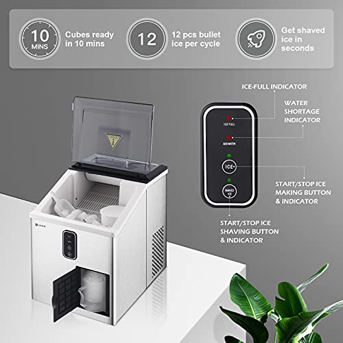 Iker Ice Makers Countertop, 2 In 1 Ice Maker & Shaver Machine-33Lbs/24H, 12 Bullet Ice Cubes In 10 Mins, Compact Portable Nugget Ice Maker With Crusher For Home/Kitchen/Office/Bar #TOP2
