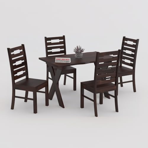 Image of Sheesham Wooden 4 Seater Dining Table with Chairs Dining Set for Dining Room - Wooden Dining Table 4 Seater Modern Dining Table Set of 4 for Hotel Restaurant (Design 39)
