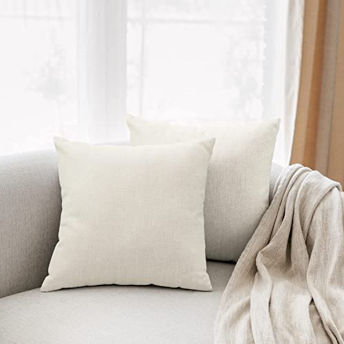 All Smiles Cream Throw Pillow Covers for Outdoor Patio Furniture Beige Cushions Square Solid Milk White Burlap Cases 24"x24" Accent Decorations Sunbrella Seat Sofa Bed Couch Set of 2