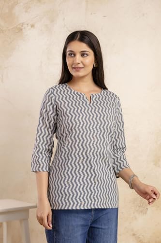 Image of Women's Floral Print Tunic Top, 3 /4 Sleeve, V-Neck, Casual Wear