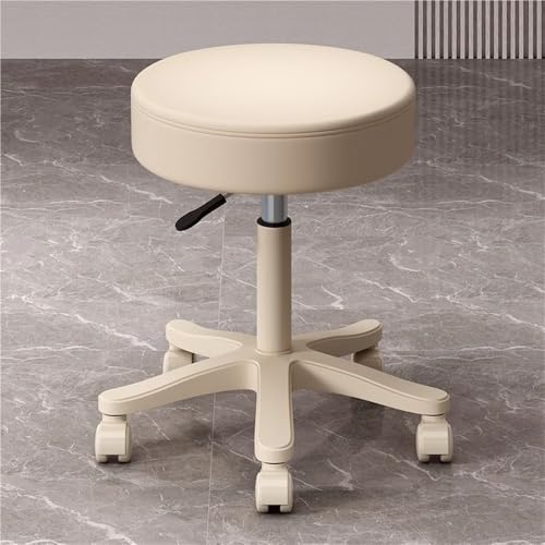Altura ajustable de salón giratorio de 360° de piel sintética, elevación hidráulica, impermeable, perfecto para barberos, oficinas, maquilladores, fácil montaje, color blanco