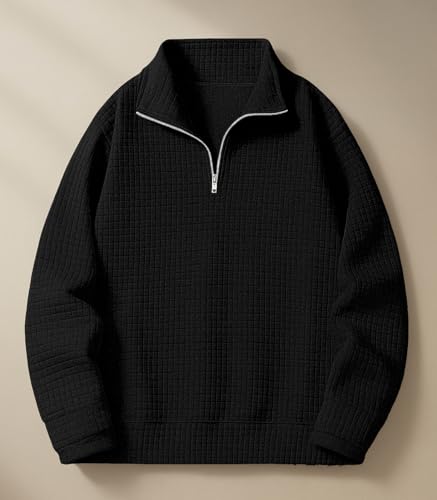 KAJARU Men's Textured Half-Zip Black Sweatshirt - Image 6