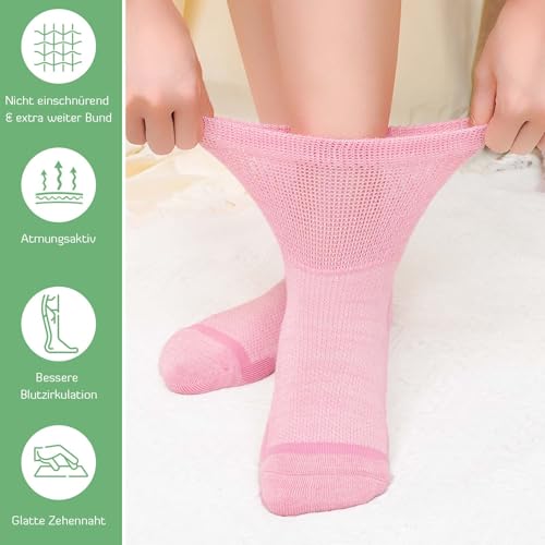 LOFIR Bambus Diabetiker Socken für Damen: Diabetikersocken Ohne Gummibund Herren Extra Weit Breiter Gürtel Ohne Naht kurz Socken für Senioren Geschwollene füße 5 Paare Gelb 5 Paare 39-42 3