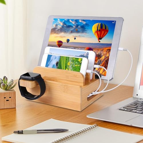 Estación de carga de madera para múltiples dispositivos como móviles y tabletas 5