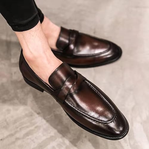 Men's Leather Casual Dress Shoes Slip-on Penny Loafers Light Brogue Office Shoes2