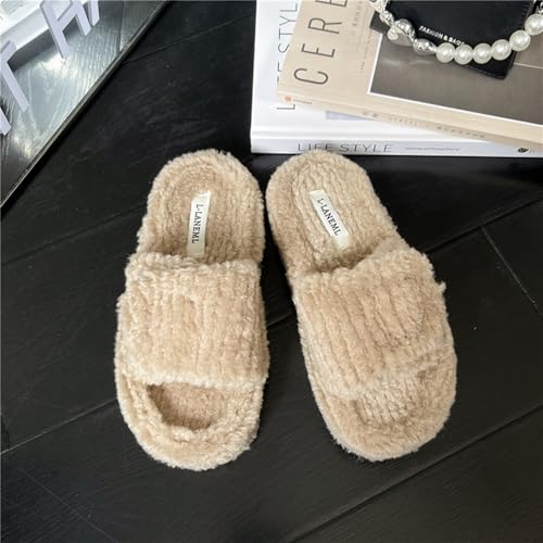 ChayChax Women’s Plush Warm Slide Fuzzy Slippers Open Toe Cozy Houses Shoes Non Slip Platform Indoor Slippers With Adjustable Hook and Loop2