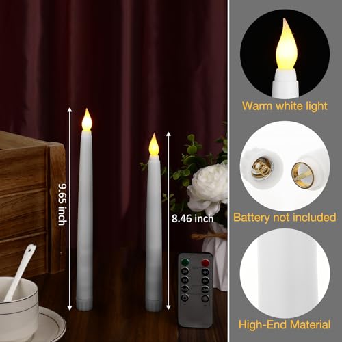 Image of Tuanse 24 Pack Flameless Flicker Taper Candles Bulk with Remote and Timer, Battery Operated LED Warm White Taper Candles Light for Home Wedding Decoration Gifts(White,8 Inch)