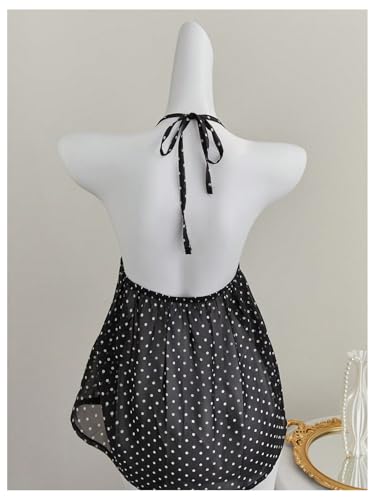 SHENHE Women's Polka Dots Y2k Lace Halter Neck Backless Top Flowy Going Out Babydoll Tank2