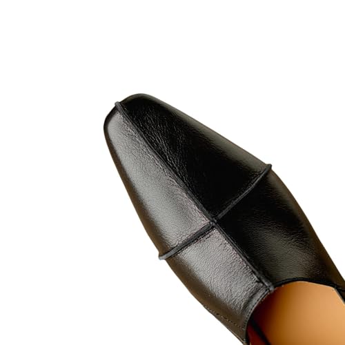 TinaCus Women's Genuine Leather Square Toe Simple Slip On Handmade Office Flats2